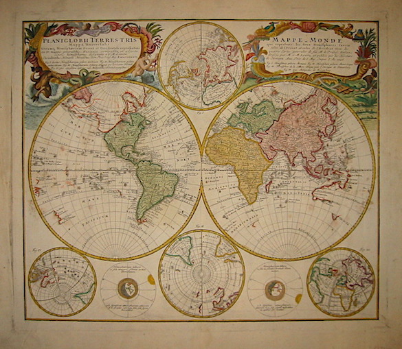 Homann (Eredi) Planiglobii Terrestris Mappa Universalis utrumque Hemisphaerium Orient. et Occidentale repraesentans... 1746 Norimberga 